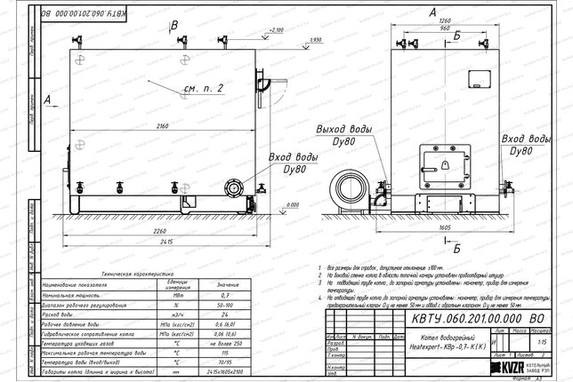 Котел 0.7 МВт твердотопливный с колосниками чертеж